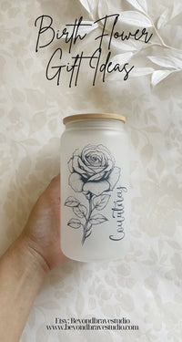 Personalized Birth Flower Tumbler Gift idea for Women Birth Flower Glass Cup for Best Friend Birthday Gift for Grandmas Garden Cup with Name