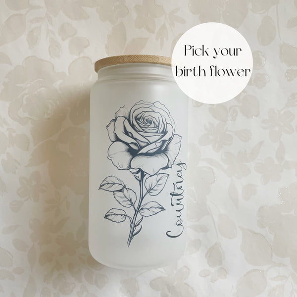 Personalized Birth Flower Tumbler Gift idea for Women Birth Flower Glass Cup for Best Friend Birthday Gift for Grandmas Garden Cup with Name