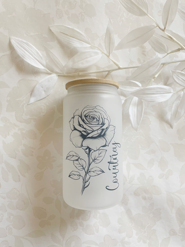 Personalized Birth Flower Tumbler Gift idea for Women Birth Flower Glass Cup for Best Friend Birthday Gift for Grandmas Garden Cup with Name