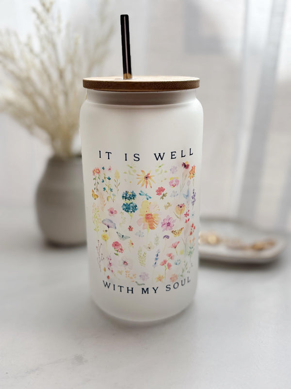 Bible Affirmation Glass Can Tumbler 16 oz Libbey Iced Coffee Cup Tumbler Bible Verse Coffee Cup Daily Reminder Glass Cup with Lid and Straw