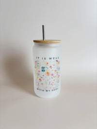 Bible Affirmation Glass Can Tumbler 16 oz Libbey Iced Coffee Cup Tumbler Bible Verse Coffee Cup Birth Flower Glass Cup with Lid and Straw
