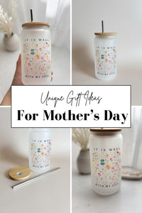 Bible Affirmation Glass Can Tumbler 16 oz Libbey Iced Coffee Cup Tumbler Bible Verse Coffee Cup Birth Flower Glass Cup with Lid and Straw