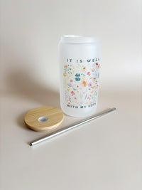 Bible Affirmation Glass Can Tumbler 16 oz Libbey Iced Coffee Cup Tumbler Bible Verse Coffee Cup Birth Flower Glass Cup with Lid and Straw