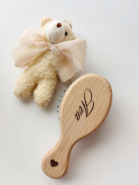 Personalized 10 Year Old Girl Birthday Present Gift Set Engraved Wooden Brush Teddy Bear Keychain & Satin Scrunchie Birthday Gift for Tween
