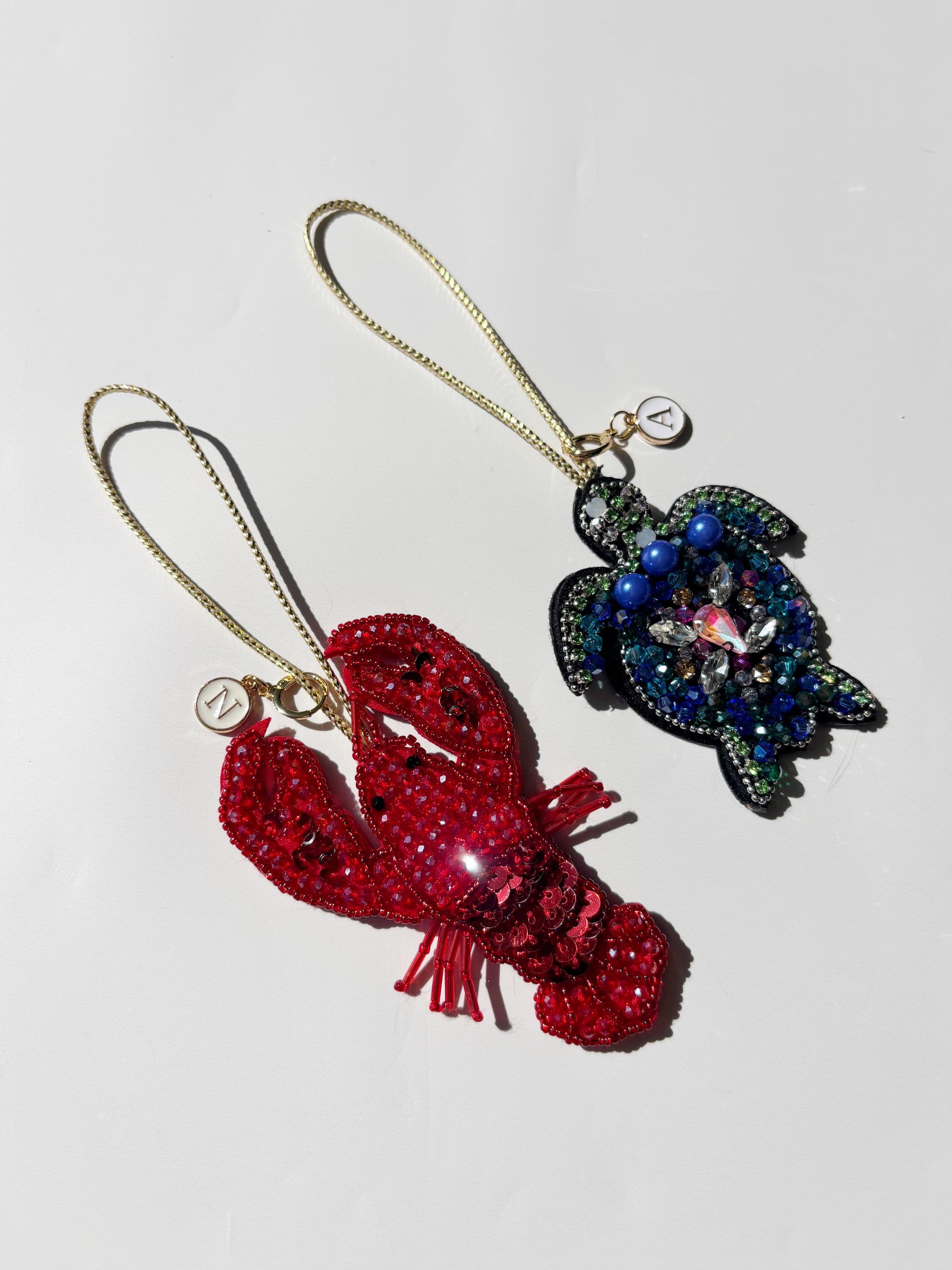 Personalized Beach Beaded Keychain Purse Charm Fisherman Beach Sea Handbag Keychain For Tote Bag Maritime Lobster Diaper Bag Tag Sea Charm