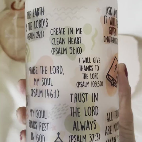 Bible Affirmation Glass Can Tumbler 16 oz Libbey Iced Coffee Cup Tumbler Bible Verse Coffee Cup Daily Reminder Glass Cup with Lid and Straw