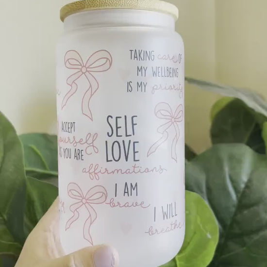 Affirmation Glass Can Tumbler 16 oz Libbey Iced Coffee Cup Tumbler Mental Health Awareness Gift Daily Reminder Glass Cup with Lid and Straw