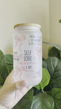 Affirmation Glass Can Tumbler 16 oz Libbey Iced Coffee Cup Tumbler Mental Health Awareness Gift Daily Reminder Glass Cup with Lid and Straw