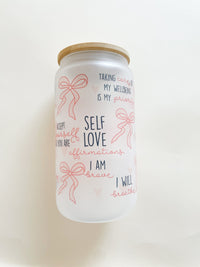 Affirmation Glass Can Tumbler 16 oz Libbey Iced Coffee Cup Tumbler Mental Health Awareness Gift Daily Reminder Glass Cup with Lid and Straw