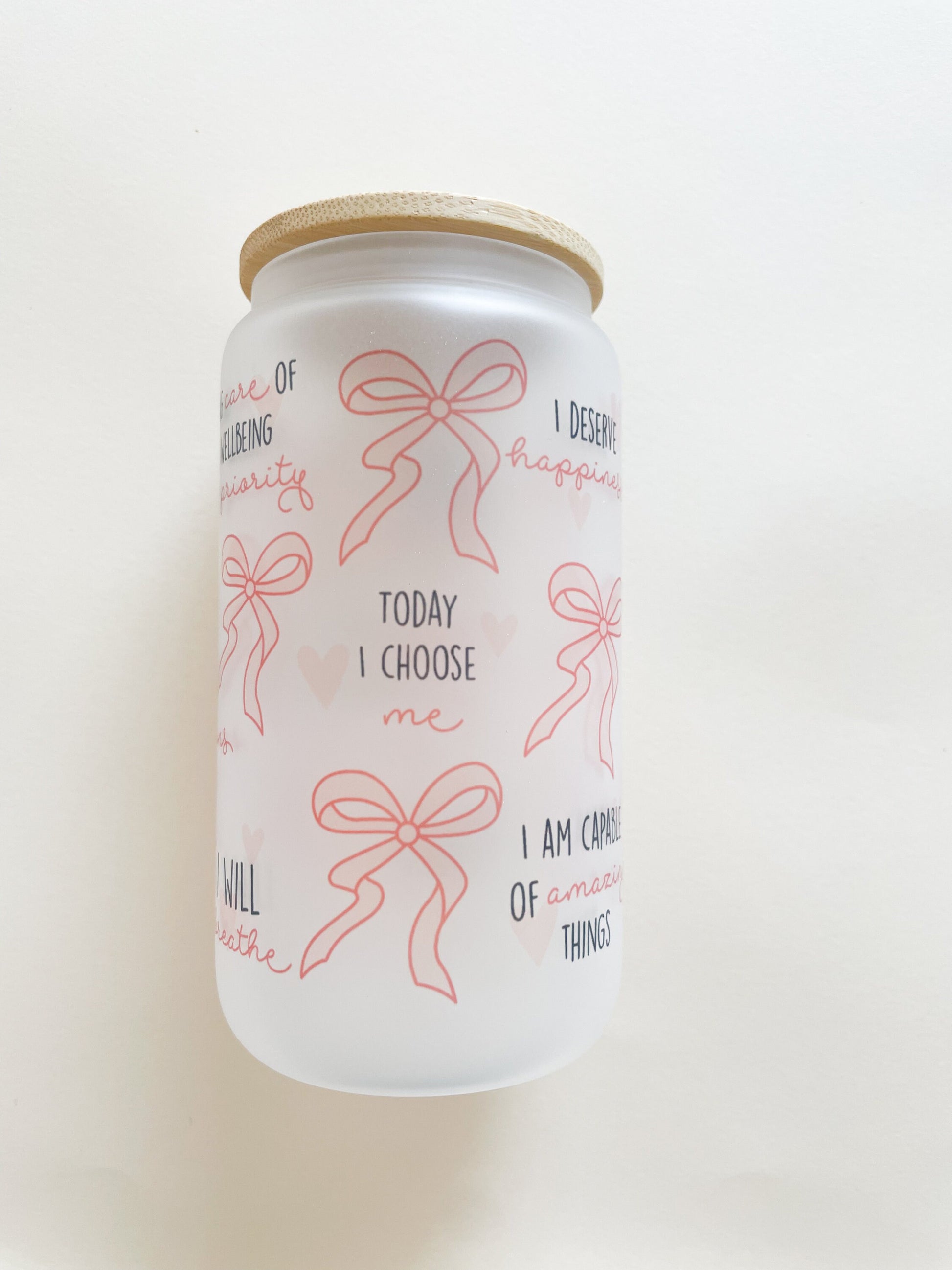 Affirmation Glass Can Tumbler 16 oz Libbey Iced Coffee Cup Tumbler Mental Health Awareness Gift Daily Reminder Glass Cup with Lid and Straw